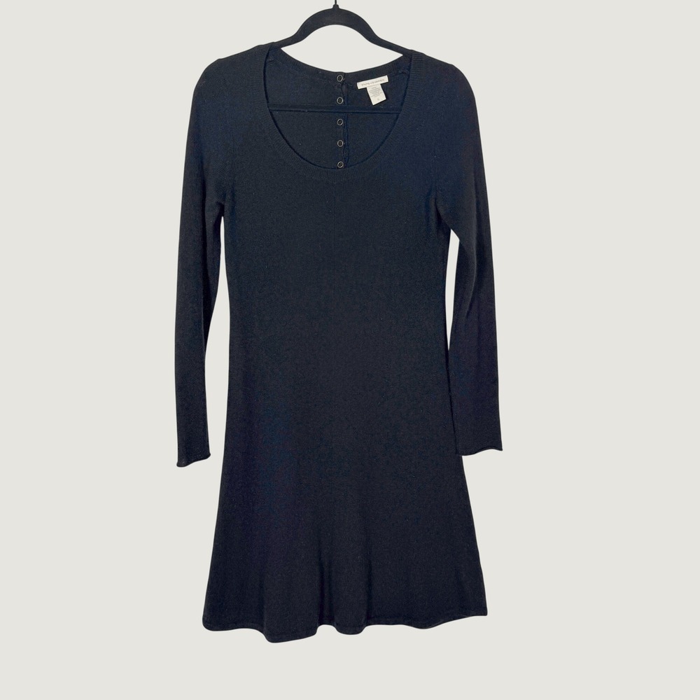 White + Warren Black 100% Cashmere Long Sleeve Button Back Sweater Dress Small - Picture 2 of 6